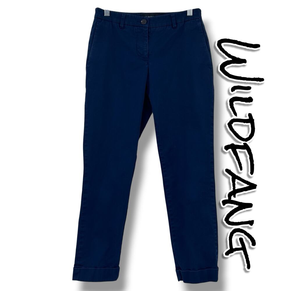 WILDFANG Essential Trouser Navy Chino Pants Sz 0 Cotton Stretch Tapered Uniform